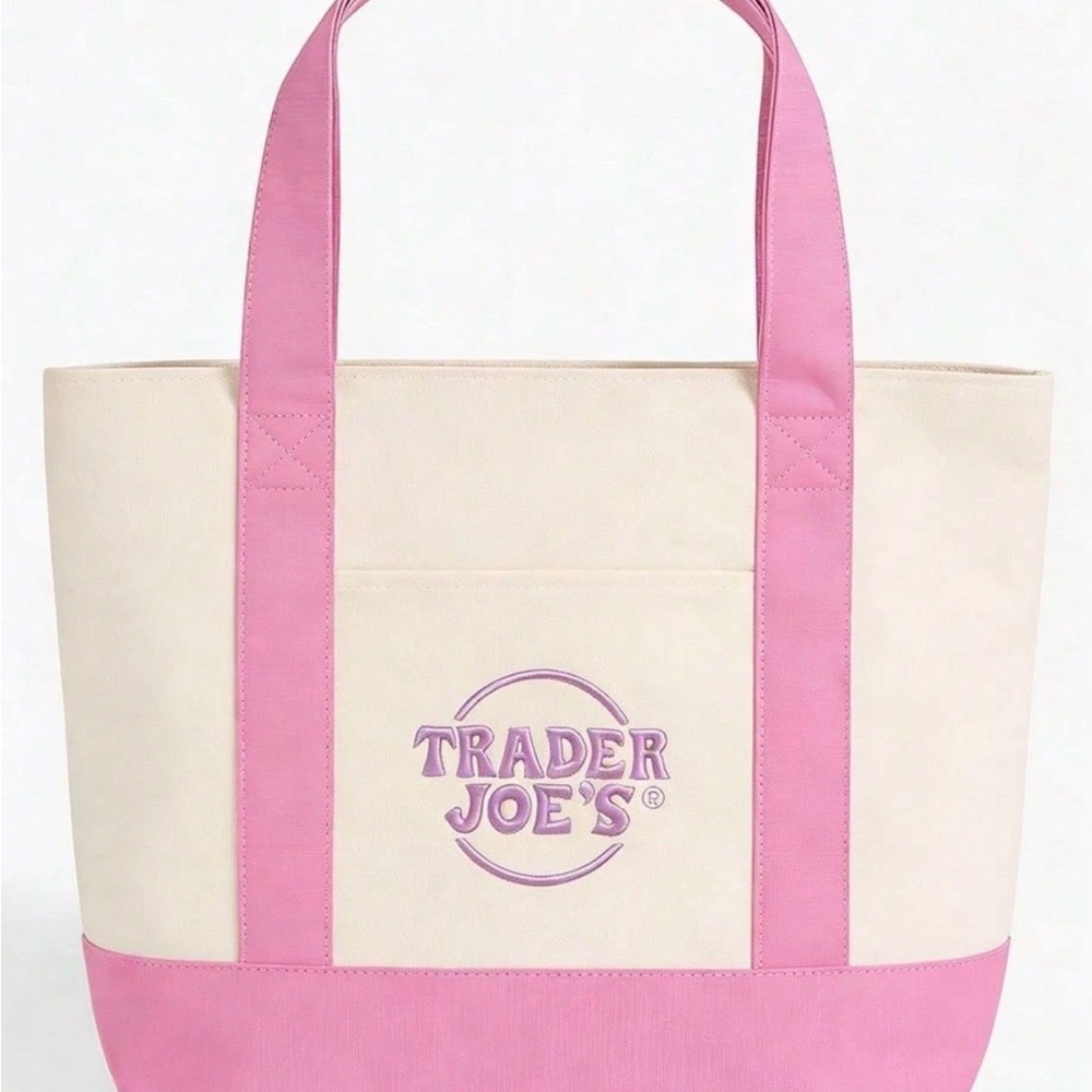 TRADER JOE'S MINI PASTEL CANVAS TOTE BAG, NEW SPRING PASTEL COLOR - PINK